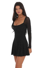 Rhinestone Draped Fit and Flare Dress in Black