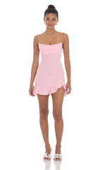 Ruffled Slit Dress in Pink