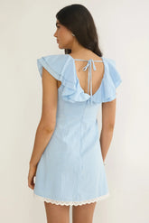Unpredictable Layered Ruffle Neckline Mini Dress Blue