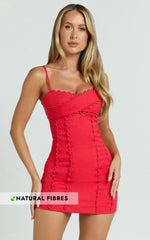 Sweetheart Tie Back Scallop Detail Dress in Red Showpo Exclusive