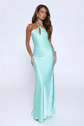 Rule Her World Halter Satin Maxi Dress Aqua