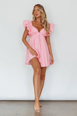 Marlina Ruffle Sleeve Babydoll Mini Dress Soft Pink