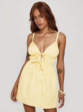Viviette Ruched Mini Dress Lemon