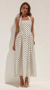 Sammi Halter Midi Dress - Cream/Black Polka