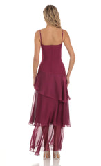 Long Ruffle Maxi Dress in Plum