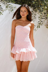 Spring Break Getaway Strapless Mini Dress Blush