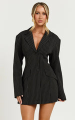 Lioness - Leo Dress in Onyx Pinstripe