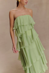 Alexa Ruffle Chiffon Maxi Dress - Pastel Lime