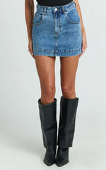 Lara Mini Skirt - High Waisted Denim Skirt in Dark Blue Wash
