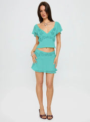 Pappilion Asymmetrical Mini Skirt Aqua
