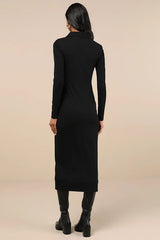 A Little Prep Black Button-Up Bodycon Midi Dress