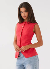 Born For Bordeaux Linen Vest - Poppy Red
