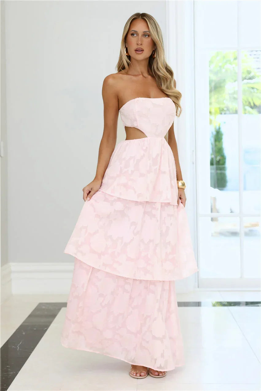 Soft Petal Glow Strapless Maxi Dress Pink