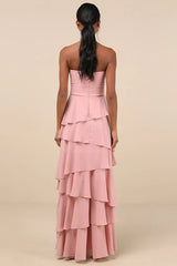 Gorgeous Essence Blush Strapless Tiered Maxi Dress