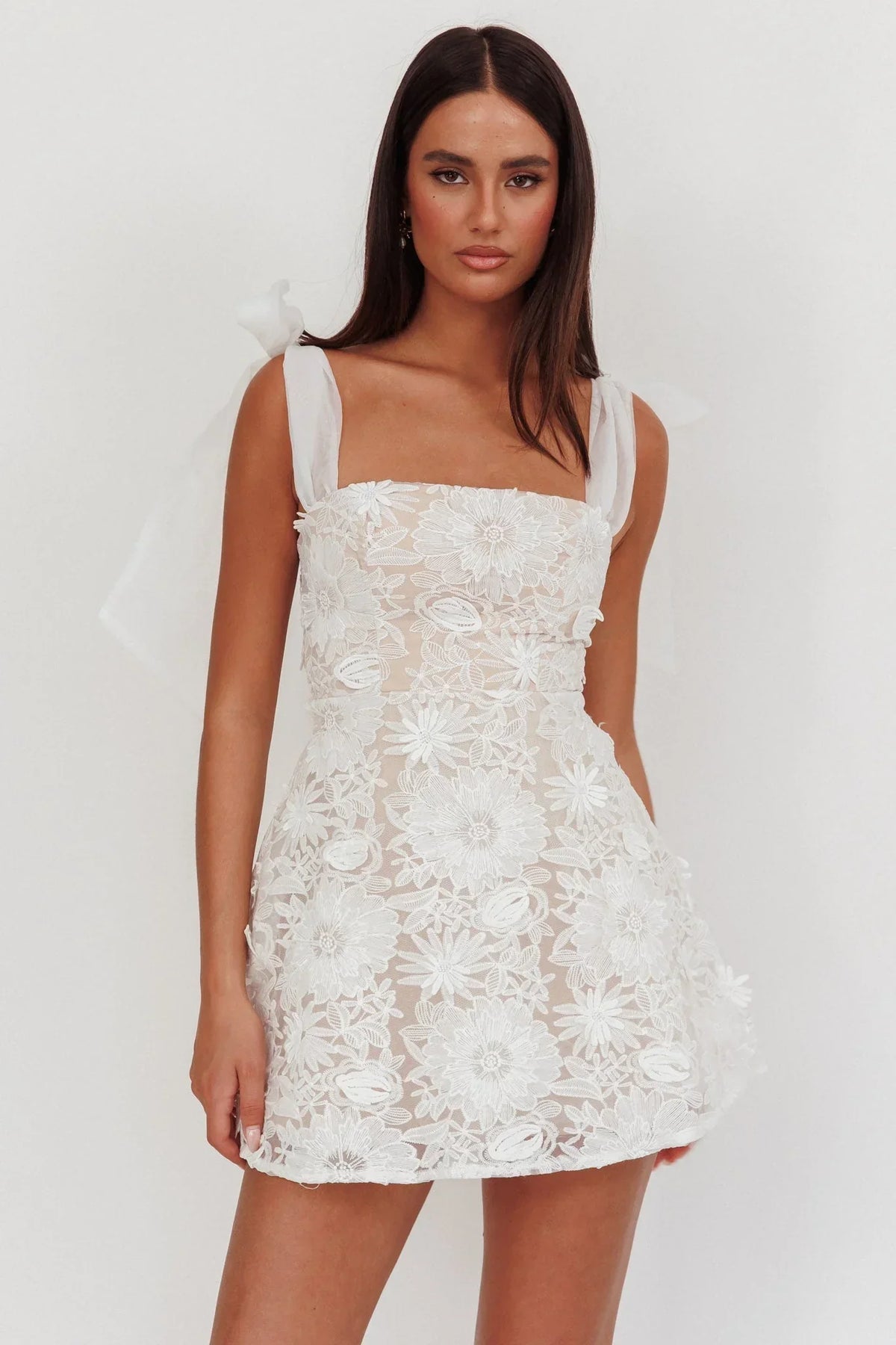 Suns Out Tied Shoulder Embellished Mini Dress White