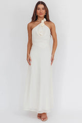 Petronilla Rosette Halterneck Maxi Dress Eggshell