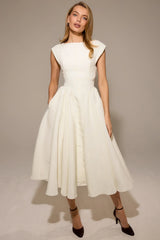 Ivory Moire Satin Midi Dress